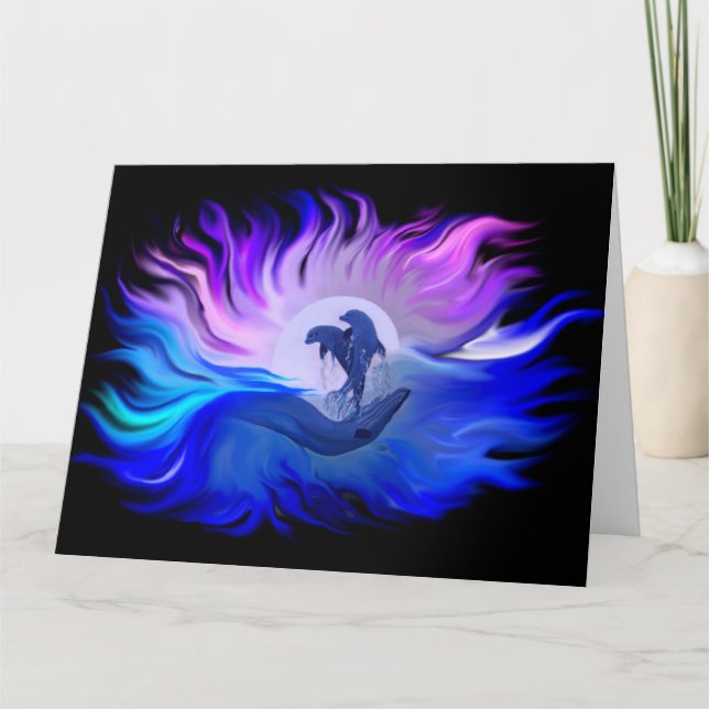 Delfiner i månljus tack kort (Framsida)