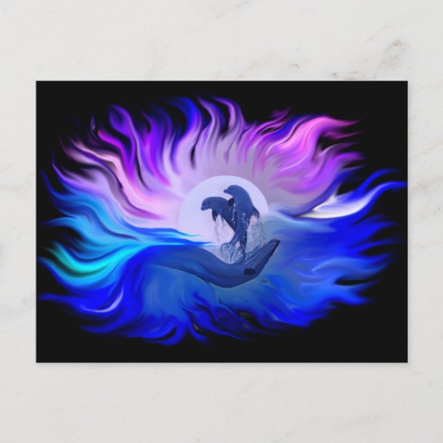 Delfiner i månljus vykort (Framsida)