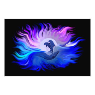 Delfiner i Moonligh Foto-utvidgningen Fototryck