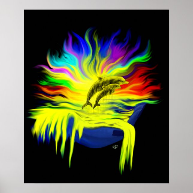 Delfiner i Sunshine med hand Poster (Framsidan)