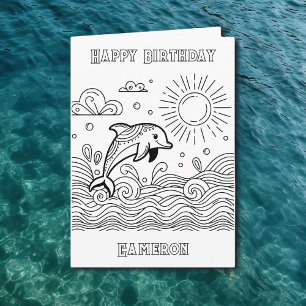 Delfiner i Vågar   Barn Coloring Birthday Kort
