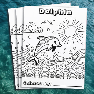 Delfiner i Vågar   Färgsida för barn Reklamblad