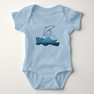 Delfiner i vinkara Baby Jersey Bodydräkt, vit T-shirt