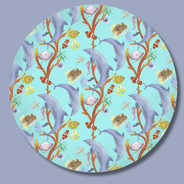 Delfiner, kungsfiskar och annan fisk runt klistermärke