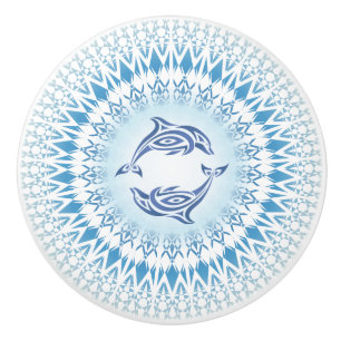 Delfiner Mandala Blå Vit Marin Knopp