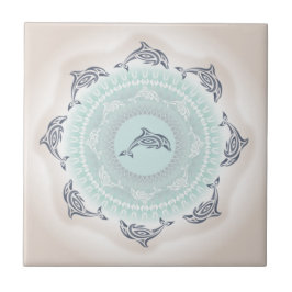 Delfiner Mandala Ljusblå Taupe Kakelplatta