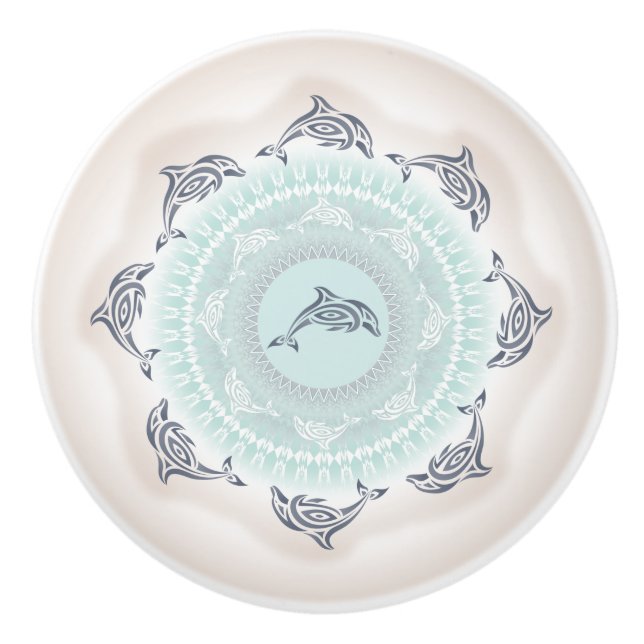 Delfiner Mandala Ljusblå Taupe Knopp (Framsidan)
