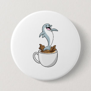 Delfiner med Kopp i kaffe Knapp