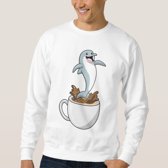 Delfiner med Kopp i kaffe Lång Ärmad Tröja (Framsida)