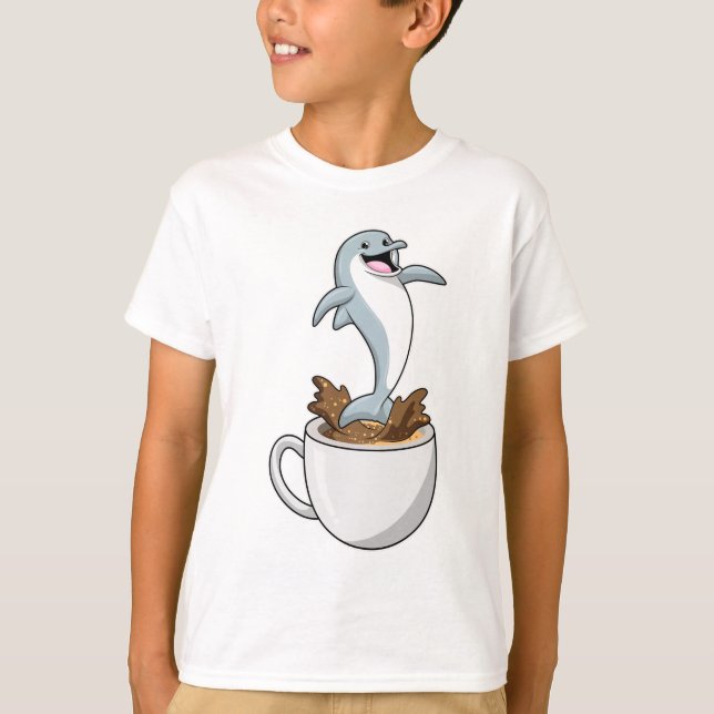 Delfiner med Kopp i kaffe T Shirt (Framsida)