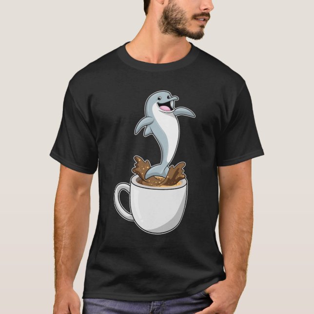 Delfiner med Kopp i kaffe T Shirt (Framsida)