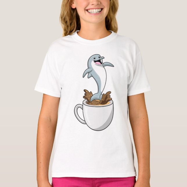 Delfiner med Kopp i kaffe T Shirt (Framsida)