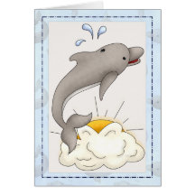 Delfiner med Sol/moln Djurhälsningskort d2