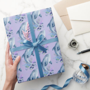 Delfiner och blommor på Lila Presentpapper