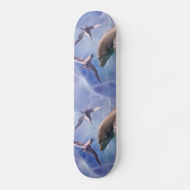 Delfiner och dykfåglar old school skateboard bräda 21,6 cm (Framsida)