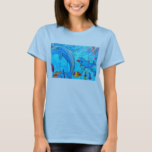 Delfiner och tropiska fisktrösklar t shirt