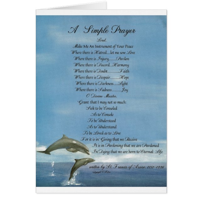Delfiner=pope francis=st. francis SIMPLE PRAYER Hälsningskort (Framsidan)