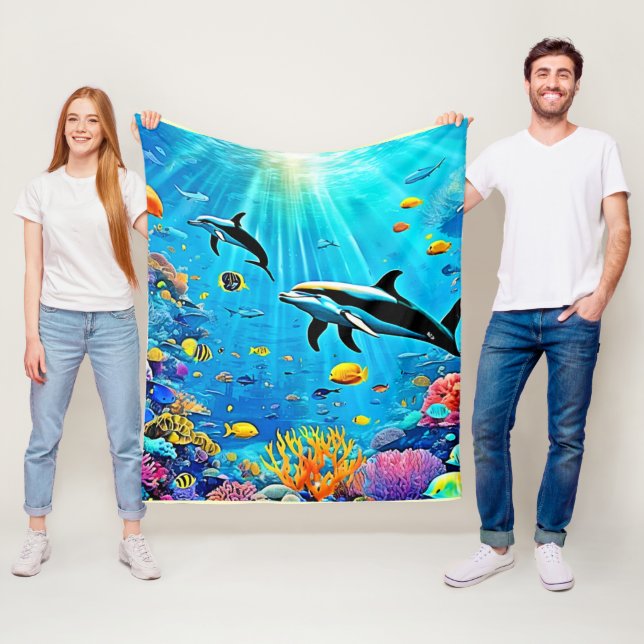 Delfiner & Reef: Underwater Joy Fleecefilt (På plats)