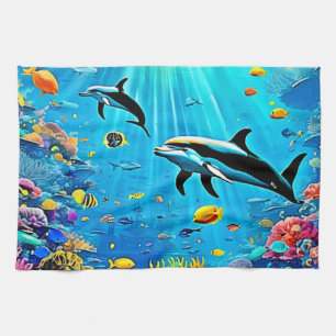 Delfiner & Reef: Underwater Joy Kökshandduk