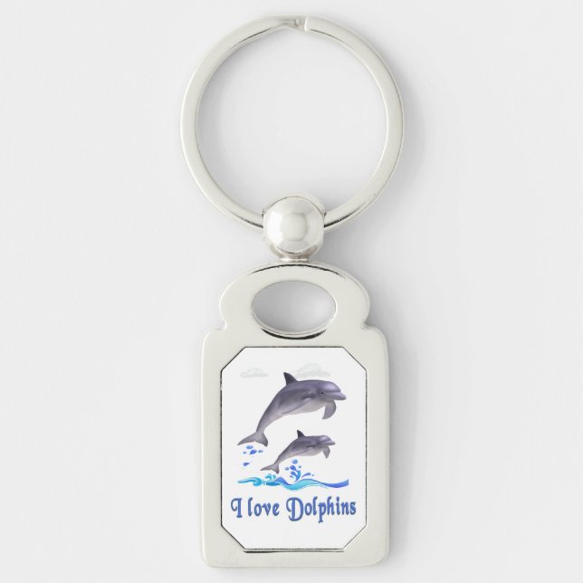 Delfiner Rektangulärt Silverfärgad Nyckelring (Framsidan)