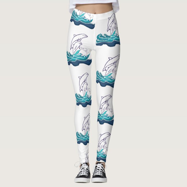 Delfiner ridande vågor anpassningsbara leggings (Framsida)