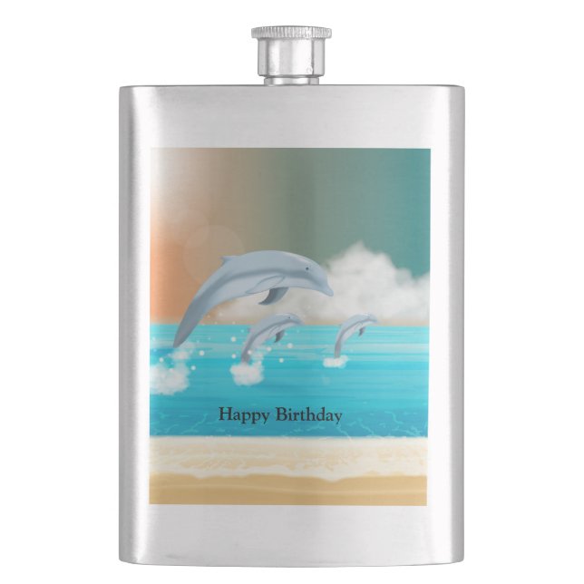 Delfiner som bryter i havet fickplunta (Framsidan)