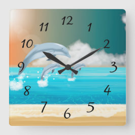 Delfiner som bryter i havet fyrkantig klocka