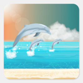 Delfiner som bryter i havet fyrkantigt klistermärke