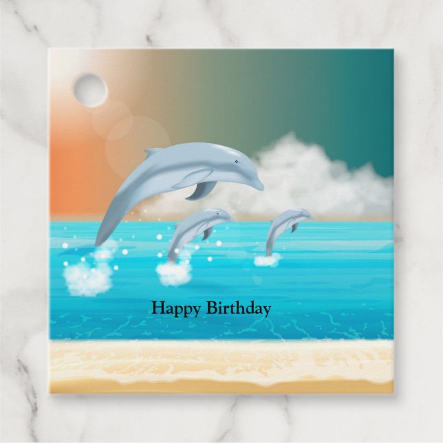 Delfiner som bryter i havet gåvor etiketter (Framsida)