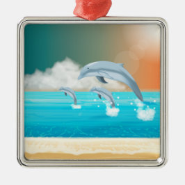 Delfiner som bryter i havet julgransprydnad metall