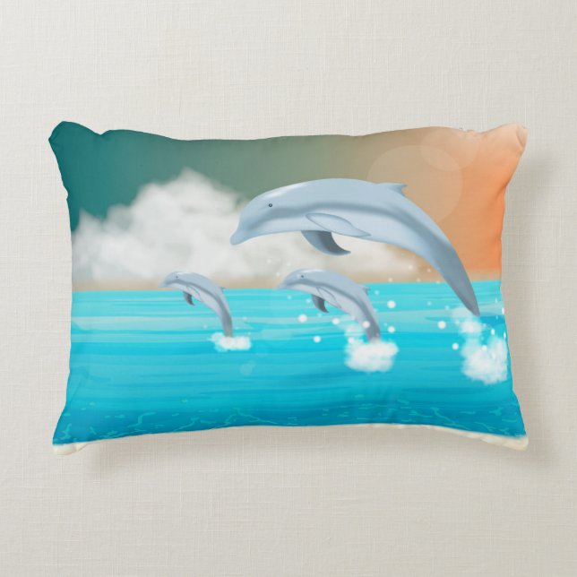 Delfiner som bryter i havet prydnadskudde (Framsidan)