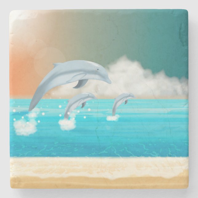 Delfiner som bryter i havet stenunderlägg (Framsidan)