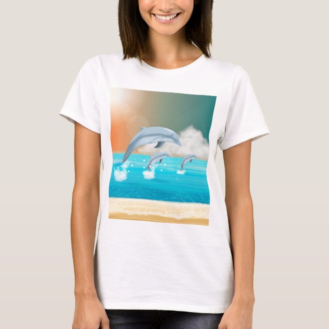 Delfiner som bryter i havet t shirt (Framsida)