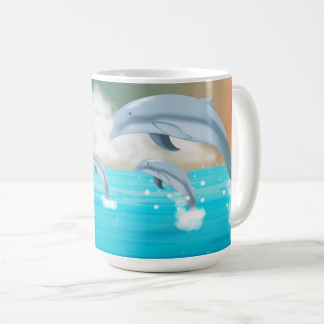 delfiner som bryter vattenytan i havet       kaffemugg (Framsida höger)