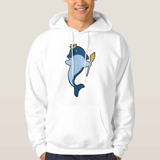 Delfiner som Kung med personal och Krona Hoodie (Framsida)