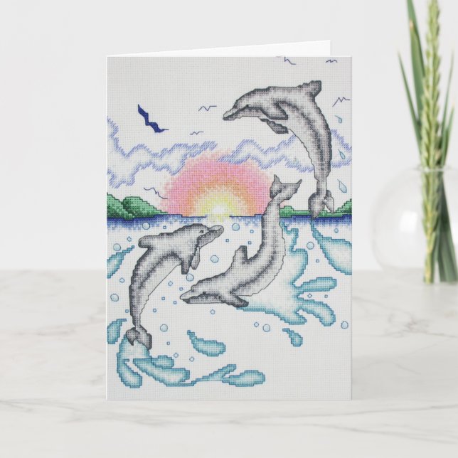 Delfiner som leker vid soluppgången Ocean Beach No Kort (Framsida)
