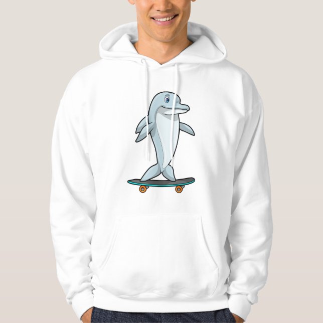 Delfiner som Skater med Skateboard Hoodie (Framsida)