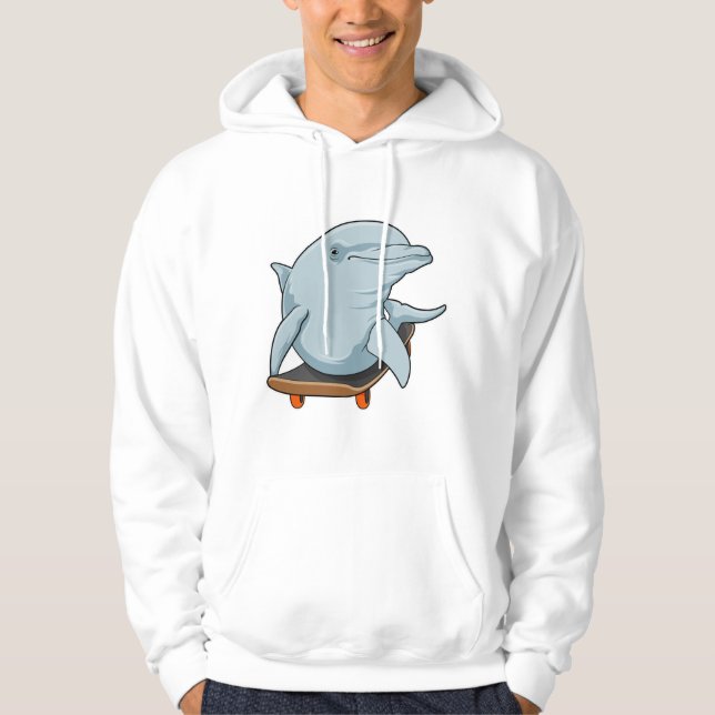 Delfiner som Skater med Skateboard Hoodie (Framsida)