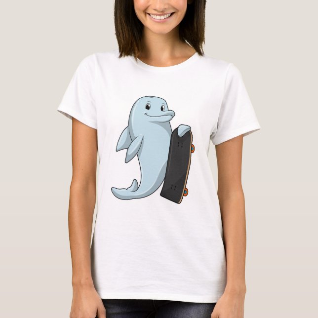Delfiner som Skater med Skateboard T Shirt (Framsida)