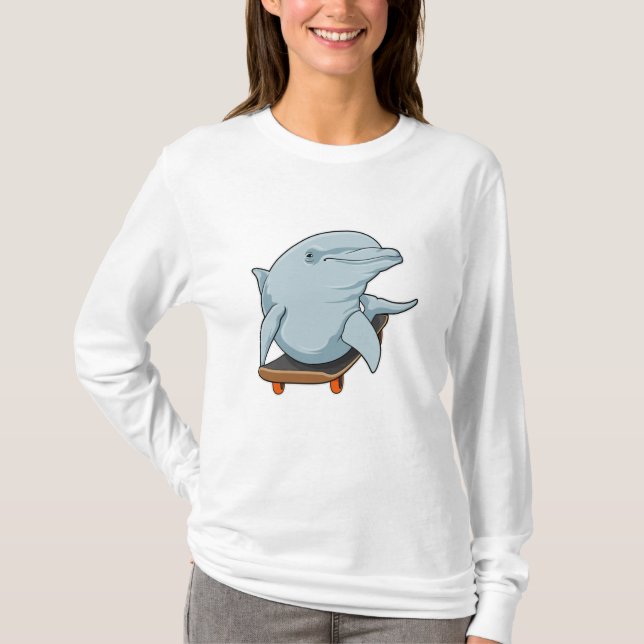 Delfiner som Skater med Skateboard T Shirt (Framsida)