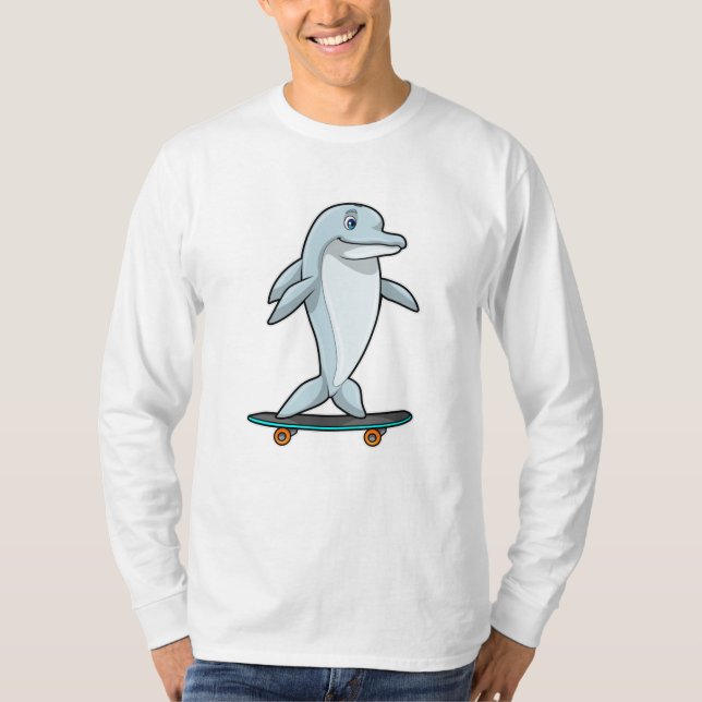 Delfiner som Skater med Skateboard T Shirt (Framsida)