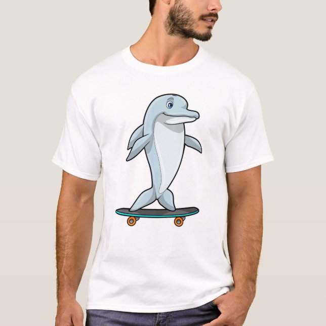 Delfiner som Skater med Skateboard T Shirt (Framsida)