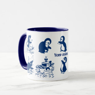 Delfiner, valar och penguiner mugg
