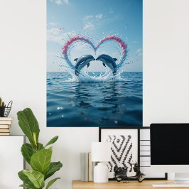 Delfiner Valentines Tropisk Kärlek Hjärtat Havet  Poster