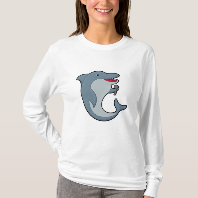 Delfiner vid singel med mikrofon t shirt (Framsida)