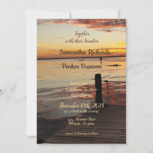 Delfiner vid Sunset Wedding-inbjudan