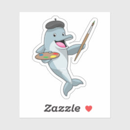 Delfinera som målarfärg med färgpensel och Färg Klistermärken