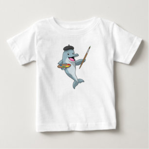 Delfinera som målarfärg med färgpensel och Färg T Shirt