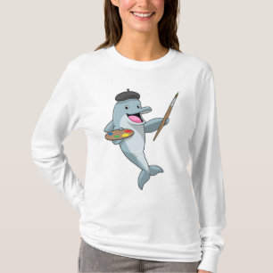 Delfinera som målarfärg med färgpensel och Färg T Shirt