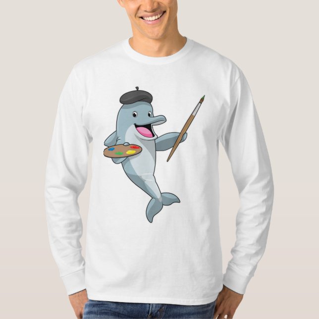 Delfinera som målarfärg med färgpensel och Färg T Shirt (Framsida)